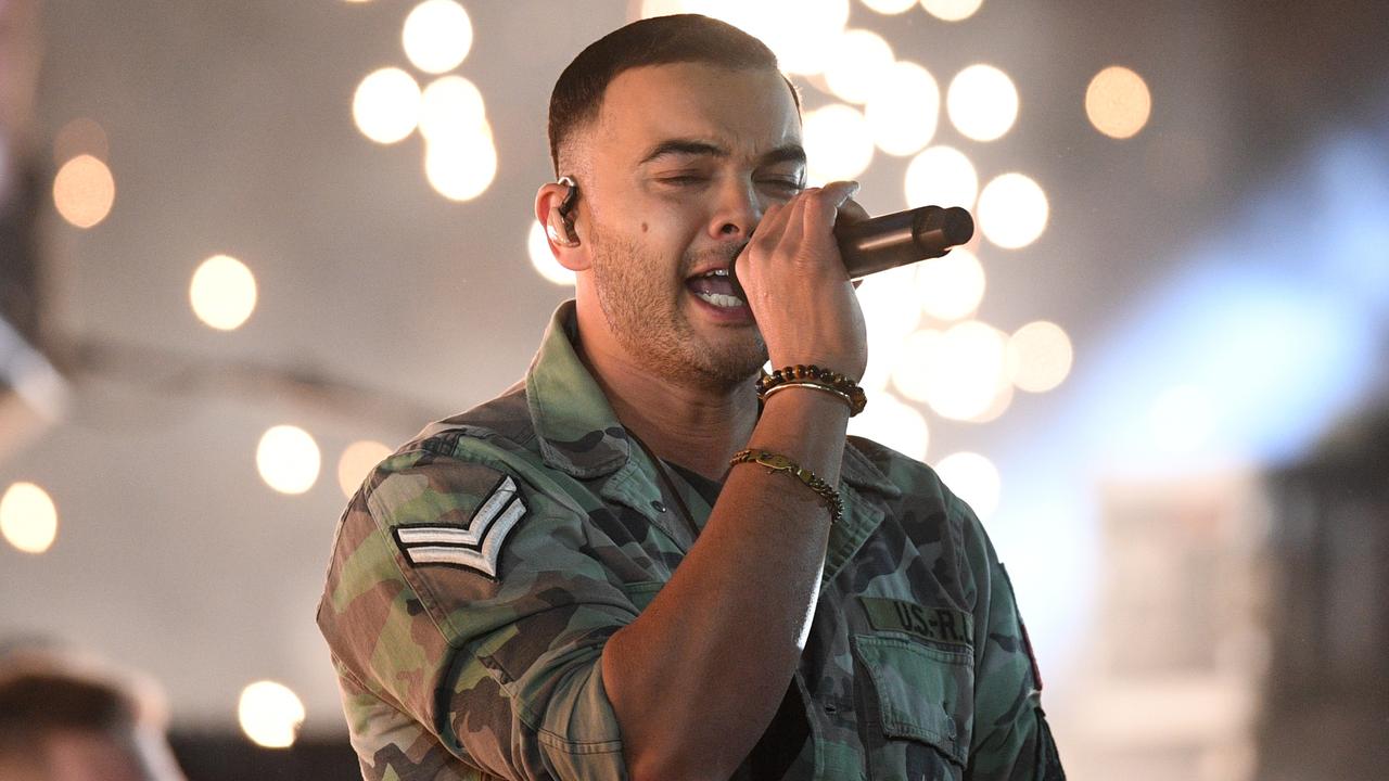 Guy Sebastian performs ahead of Game 3 of the 2019 State of Origin series.