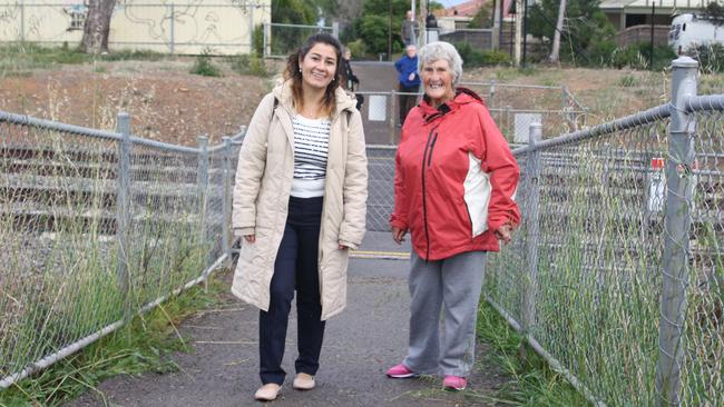 Kinda Snyder and Jan Purnell at the Seacliff railway crossing they oppose closing. Picture: Eugene Boisvert