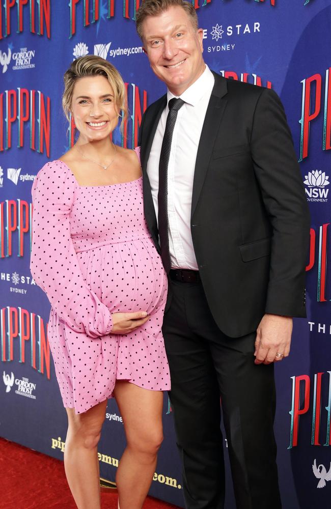 Simon Pryce with eight months pregnant Lauren Hannaford at the Opening Night of Pippin. Picture: Christian Gilles