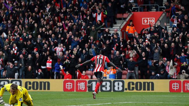 Southampton's Sadio Mane celebrates scoring his team's third goal.