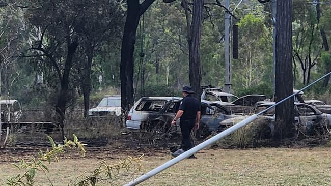 Multiple fire crews were called to a property at Raglan where multiple vehicles caught fire. Photo: Nicola Cola