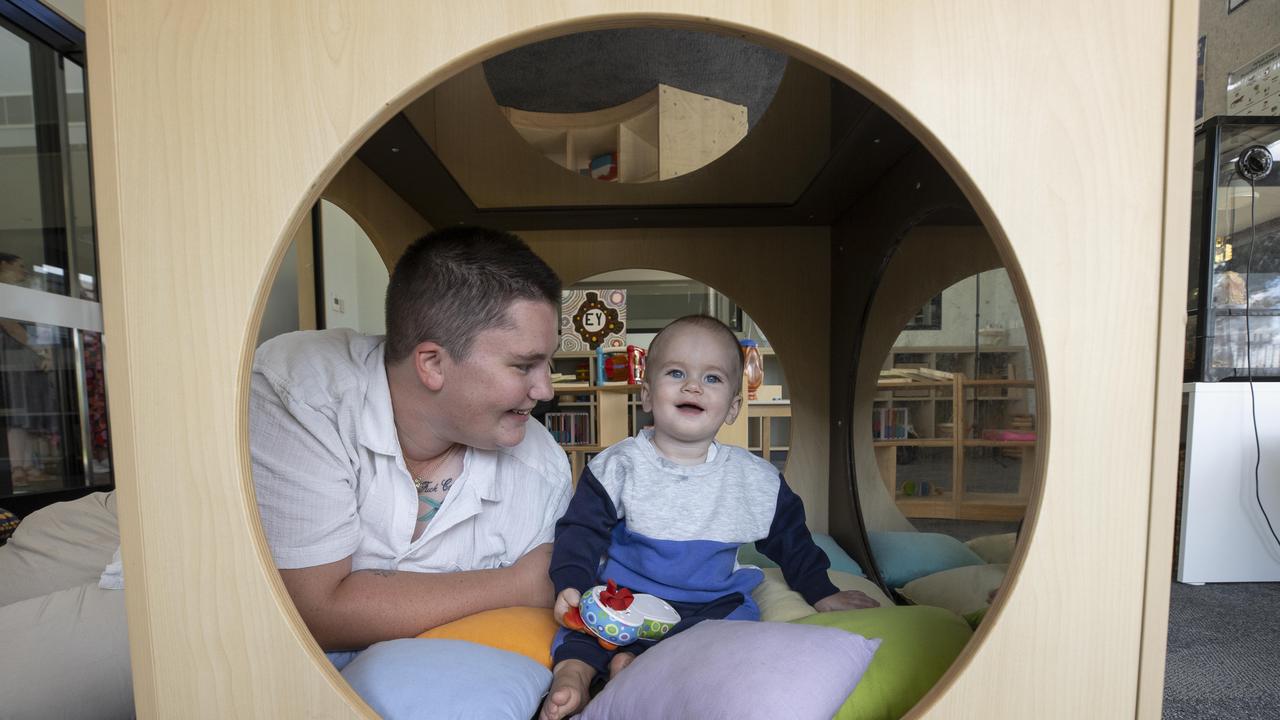 Kaity 23, and her son James (1) at Compass Catholic Community campus. Picture: Brett Hartwig