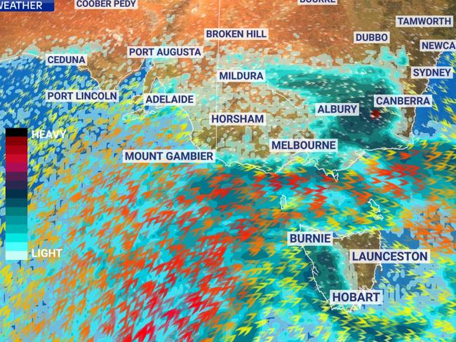 Three cold fronts in quick succession will bring heavy rain and winds to SE Australia. Picture: Sky News Weather