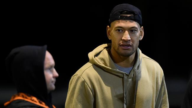 Israel Folau watches a QRL match between the Burleigh Bears and the Southport Tigers at Pizzey Park on May 29. Picture: Matt Roberts/Getty Images