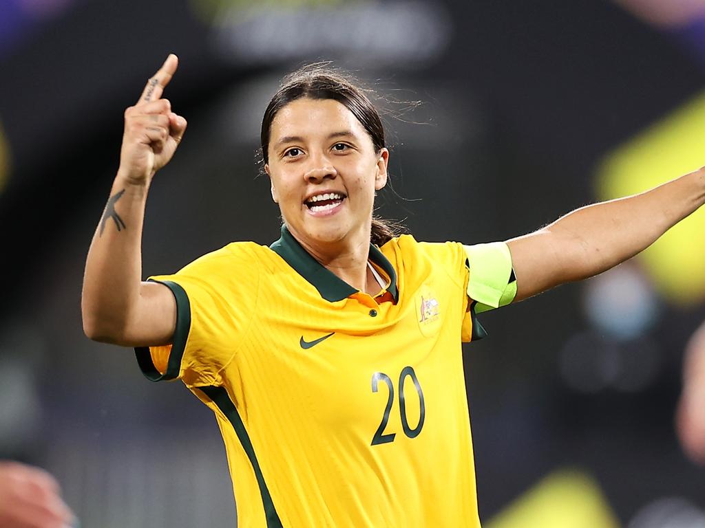 Sam Kerr trained separately from her Matildas teammates on Friday. Picture: Mark Kolbe / Getty Images