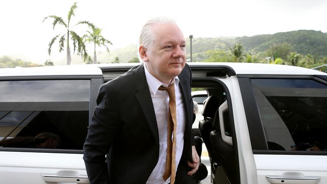 WikiLeaks founder Julian Assange arrives at the courthouse in Saipan on June 26. Picture: Chung Sung-Jun/Getty Images