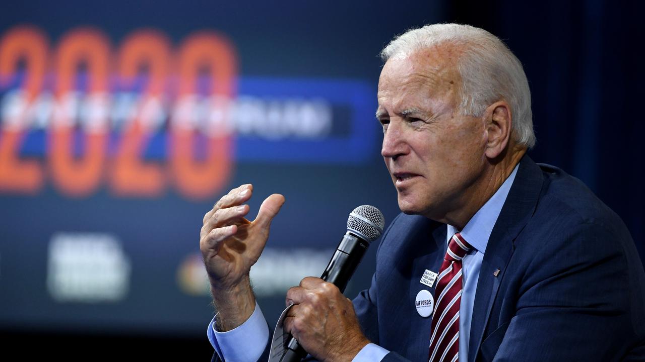 Democratic presidential candidate and former US Vice President Joe Biden speaks during the 2020 Gun Safety Forum hosted by gun control activist groups Giffords and March for Our Lives at Enclave on October 2, 2019 in Las Vegas, Nevada. Picture: Ethan Miller/Getty Images/AFP.