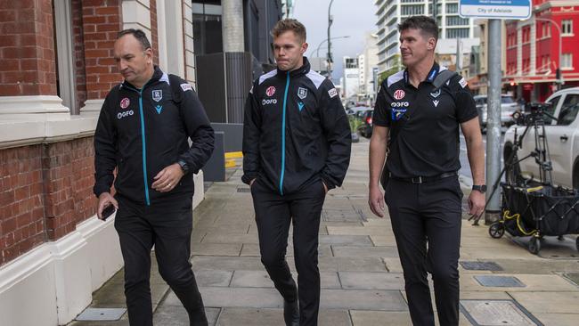 Dan Houston (centre) arrives for his Tribunal hearing. Picture: Mark Brake