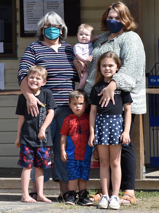 Whiporie General Store owner Sharon Ballard (left) with daughter Sara O'Connor and her children Rubi-Lee, Mikaylah-Lee, Rylee and Tylee.