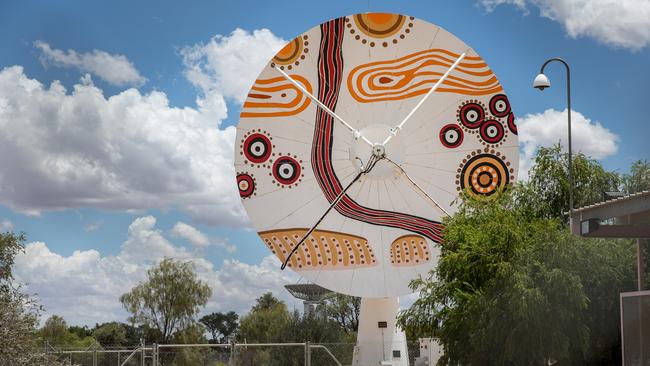 An upgraded antenna with a design by local artist Rosanne Kemarre Ellis was celebrated at the Centre for Appropriate Technology. Picture: JEFF TAN