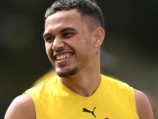 GOLD COAST, AUSTRALIA - AUGUST 25: Sydney Stack during a Richmond Tigers AFL training session at Metricon Stadium on August 25, 2020 in Gold Coast, Australia. (Photo by Matt Roberts/Getty Images)