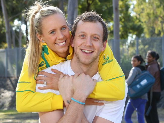 Joe Ingles and fiancee Renae Hallinan are expecting twins. Picture: Bob Barker.