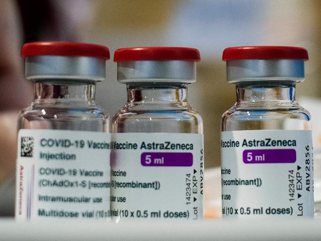 Doses of the AstraZeneca vaccine are seeing at a vaccination hub at Rome’s Fiumicino Airport. Picture: AFP