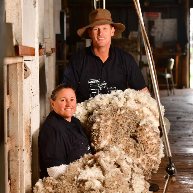 Katrina Ogden and Bill Barlow in the shearing shed where the fundraiser will take place. Picture: Zoe Phillips