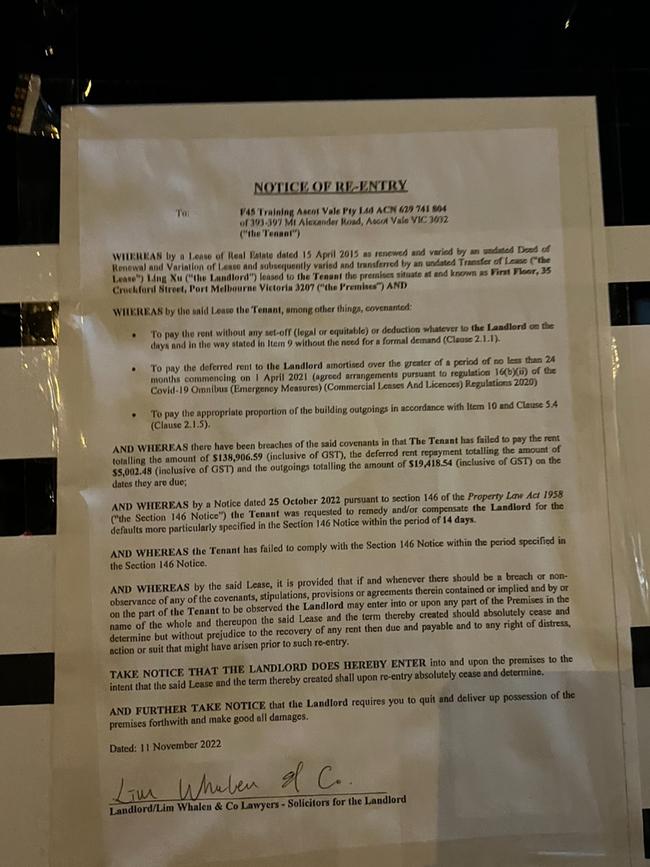 An eviction notice on Port Melbourne’s doors.