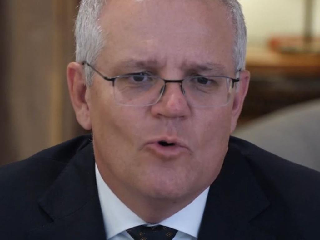 Frame grabs of Scott Morrison giving a speech to the Business Council of Australia