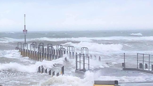 Part of the Frankston Pier has broken off in the wild weather this morning.Photos: Sarah Maree Facebook