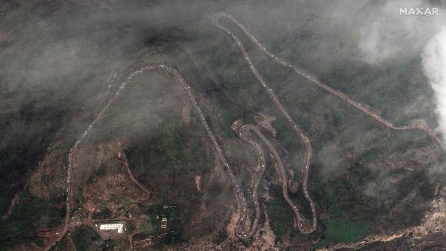 The traffic jam of Armenians fleeing Nagorno-Karabakh. Picture: Maxar via AFP