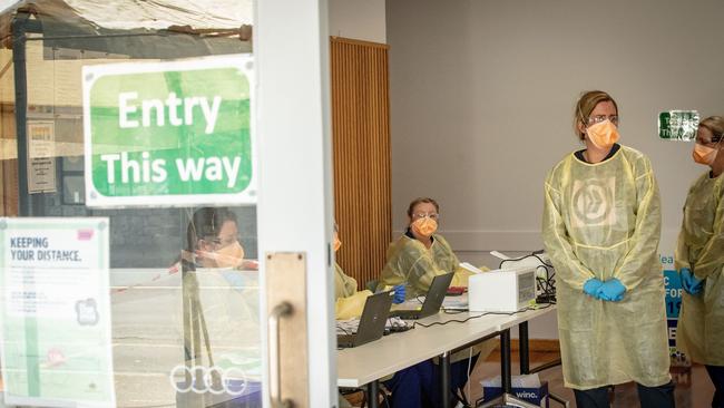 A pop-up COVID-19 testing site has been set up in Kilmore following a cluster outbreak in the regional Victorian town. Picture: Darrian Traynor/Getty Images