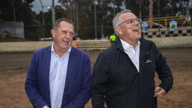 Braddon MP Gavin Pearce MP, pictured with Prime Minister Scott Morrison, has contributed to the more than $10,000 spent on Facebook advertising in his electorate. Picture: Jason Edwards