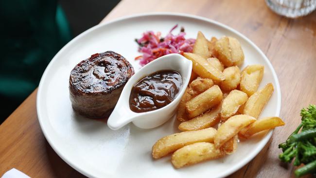 Natalie Cook opted for the steak at the Regatta Hotel. Picture: Tara Croser.