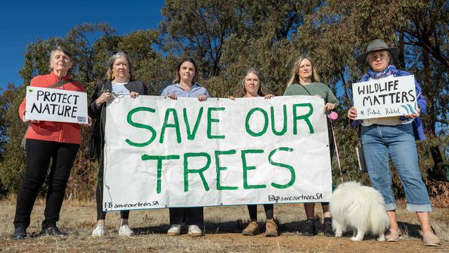Opponents of the Tesla Battery Factory proposed for Tonsley in the Marion council area. Picture: Ben Clark