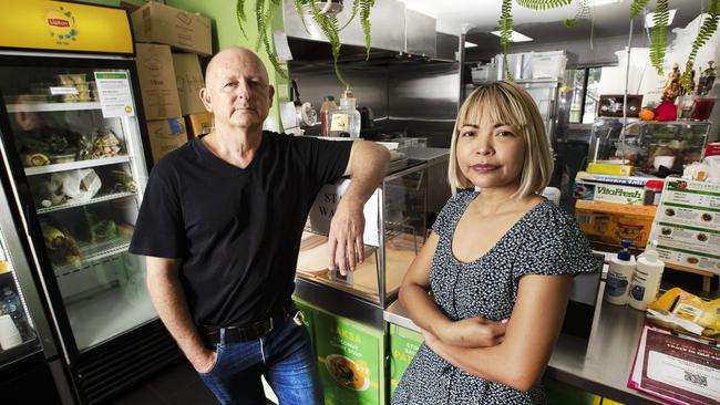 Mark Walsh and his wife Suwannee are living in a caravan so Suwannee can keep her eatery open. Picture: Nigel Hallett