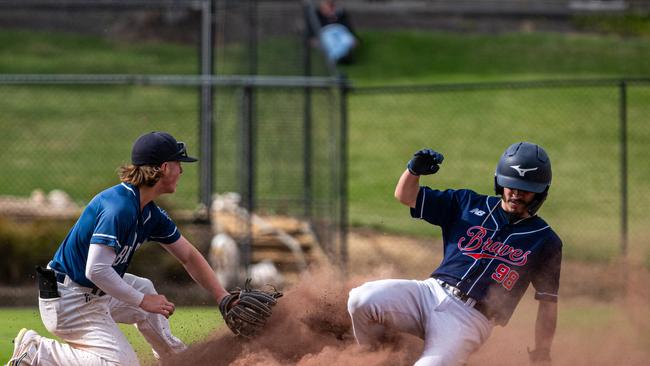 Malvern score a run against the Baycats. Picture: Jackson Geall.