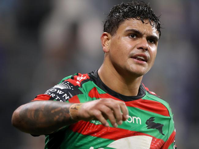 SYDNEY, AUSTRALIA - JUNE 19: Latrell Mitchell of the Rabbitohs looks on during the round six NRL match between the South Sydney Rabbitohs and the New Zealand Warriors at Bankwest Stadium on June 19, 2020 in Sydney, Australia. (Photo by Mark Kolbe/Getty Images)