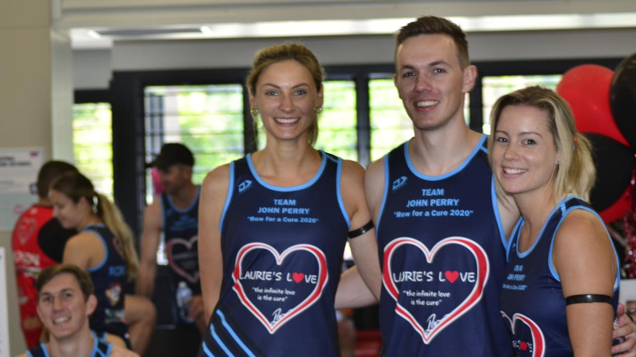 Team John Perry's Sarah Furnell, Jake Perry and Jamie Conneely in the 2020 Laurie's Love row for a Cure.