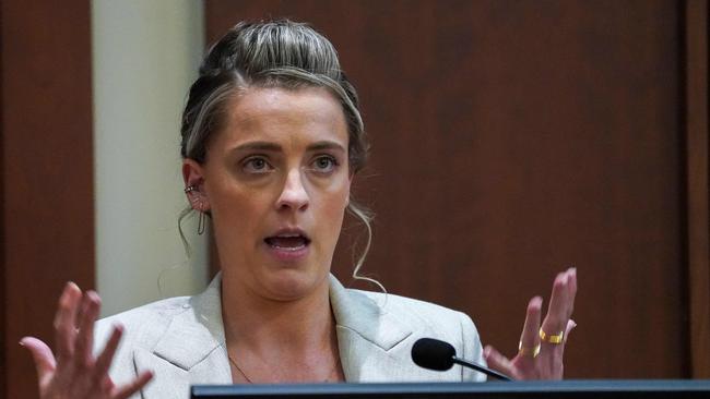 Whitney Henriquez, sister of Amber Heard, testifies on the stand during Johnny Depp's defamation trial. Picture: AFP