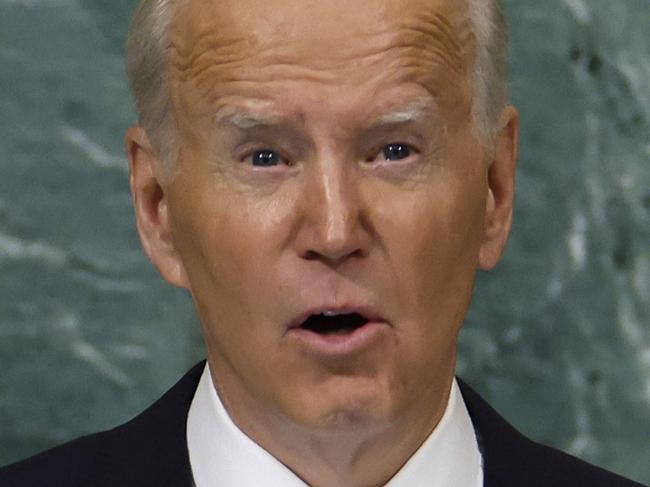 NEW YORK, NEW YORK - SEPTEMBER 21: U.S. President Joe Biden gestures as he speaks during the 77th session of the United Nations General Assembly (UNGA) at U.N. headquarters on September 21, 2022 in New York City. During his remark Biden condemned Russia for its invasion in Ukraine and discussed the United States investment in combatting climate change. After two years of holding the session virtually or in a hybrid format, 157 heads of state and representatives of government are expected to attend the General Assembly in person.   Anna Moneymaker/Getty Images/AFP