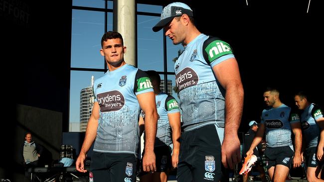 Nathan Cleary and Boyd Cordner in Origin camp. Picture: Phil Hillyard