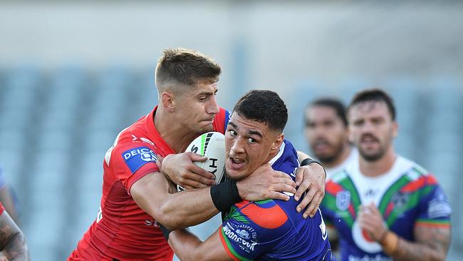 The Dragons are keen on the Warriors’ Jamayne Taunoa-Brown, but hopes of a short-term loan appear futile. Picture: AAP.