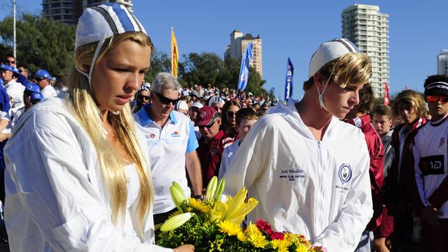 Ecumenical and remembrance service for Matthew Barclay at Kurrawa Beach on last day of Australian National Surf Life Saving Titles.