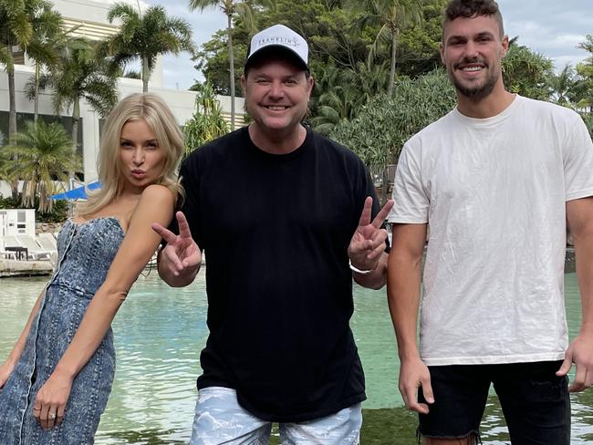 Australia's Best Pools hosts  Jessica Roberts, Dave Franklin and Josh Packham at the Marriott which features in Episode 2. Picture: Supplied.