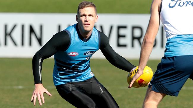 Joel Selwood at Geelong training. Picture: Alison Wynd