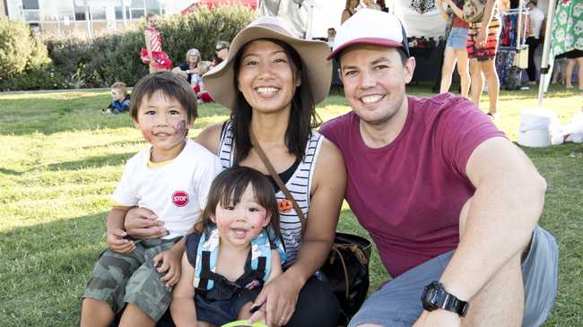 ( From left ) Eno, Luna, Makiko and Ben Ramsay at the Halloween family fun event at the Toowoomba Library. Picture: Nev Madsen. Saturday, 26th Oct, 2019.