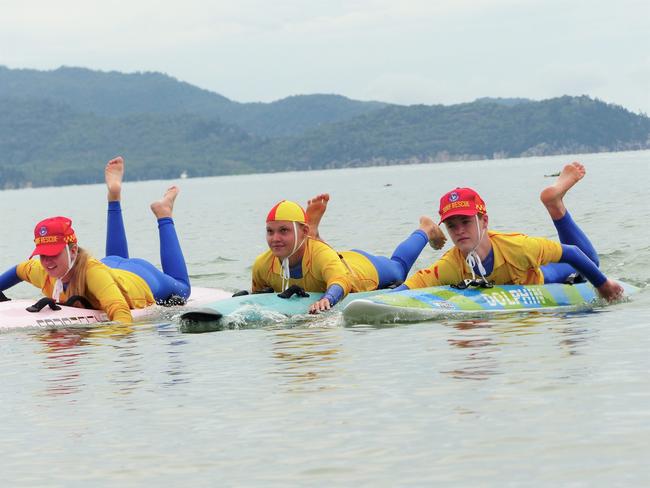 Members of the Arcadian SLSC at Net 1, The Strand, on Surf Life Saving memorial Day. Picture: Blair Jackson.