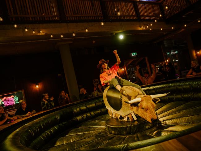 The mechanical bull at Moon Dog Wild West. Picture: Arianna Leggiero