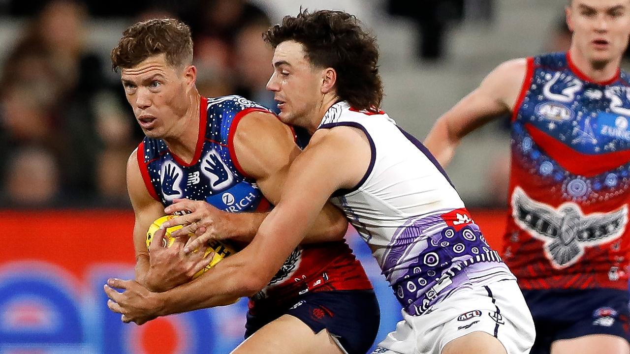 Jake Melksham gets some close attention from a rival rather than a teammate. Picture: Getty Images