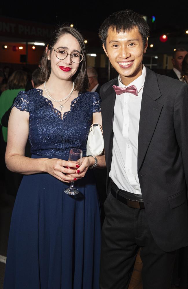 Amy Thompson (Monkey Business Catering) and Prince Lo (Western Downs Regional Council) at Little Pig Consulting Business Excellence Awards at Rumours International, Saturday, October 19, 2024. Picture: Kevin Farmer