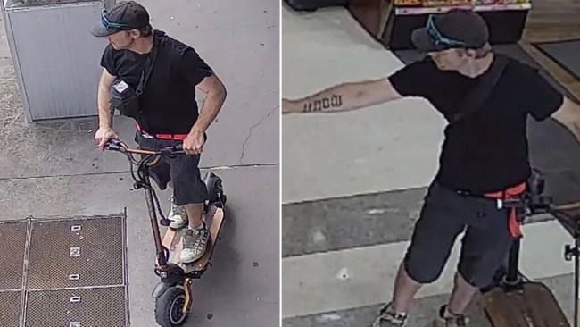 The man is caucasian with short brown hair and a distinctive tattoo on his right forearm. Photo: NSW Police