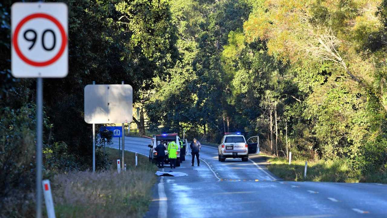 A body lies on a lonely stretch of road about 1 km west of Moy Pocket Road in Gheerulla. The road is closed. Picture: John McCutcheon