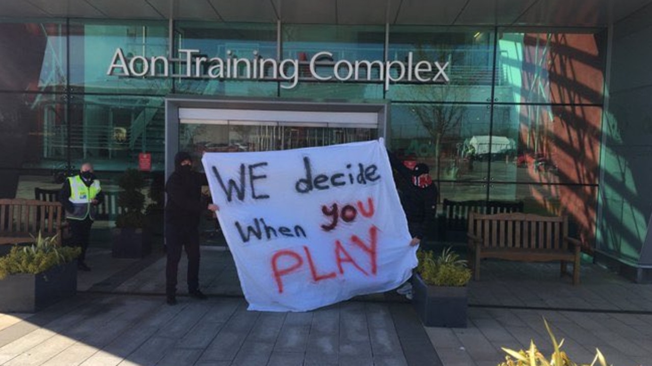 Manchester United fans gathered at the club’s Carrington training facility on Thursday.