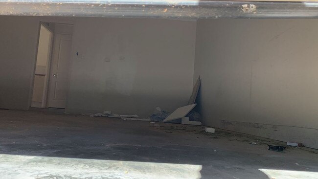 The garage at a vandalised home on the Gold Coast at Oxenford used for juvenile care.