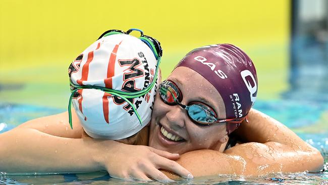 Ella Ramsay of Australia is congratulated by Abbey Harkin - both St Peters. (Photo by Quinn Rooney/Getty Images)