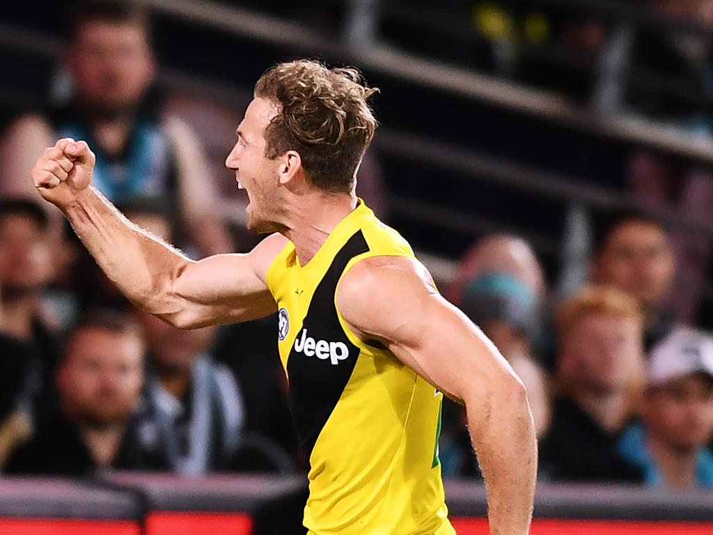 Kane Lambert slotted a late goal to put the Tigers in front. Picture: Getty Images