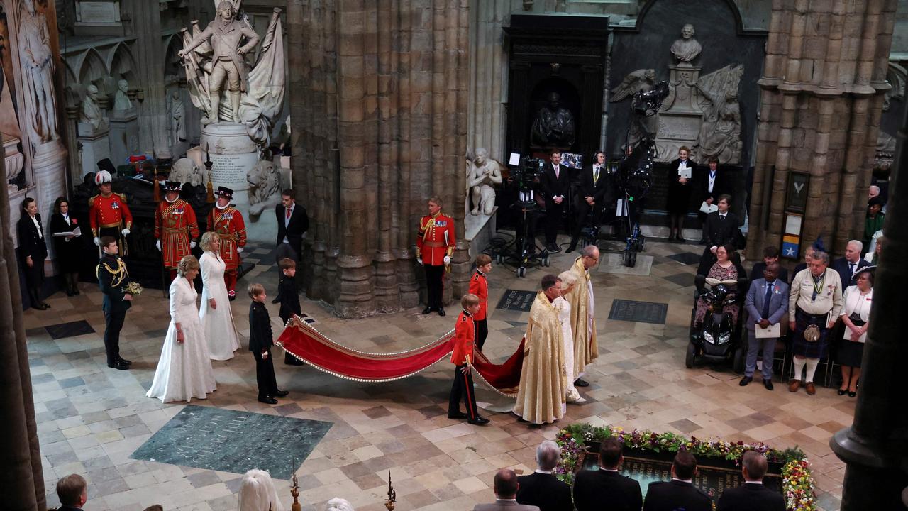 Britain's Camilla, Queen Consort arrives at Westminster Abbey. Picture: PHIL NOBLE / POOL / AFP