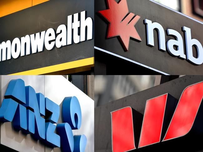 A composite image of signage of Australia's 'big four' banks ANZ, Westpac, the Commonwealth Bank (CBA) and the National Australia Bank (NAB) signage in Sydney, Saturday, May 5, 2018. (AAP Image/Joel Carrett) NO ARCHIVING